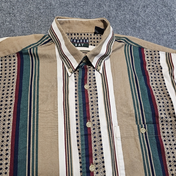 Vintage 90s Trader Bay Mens African Stripe Button Down Shirt Long Sleeve Cotton - Picture 3 of 16